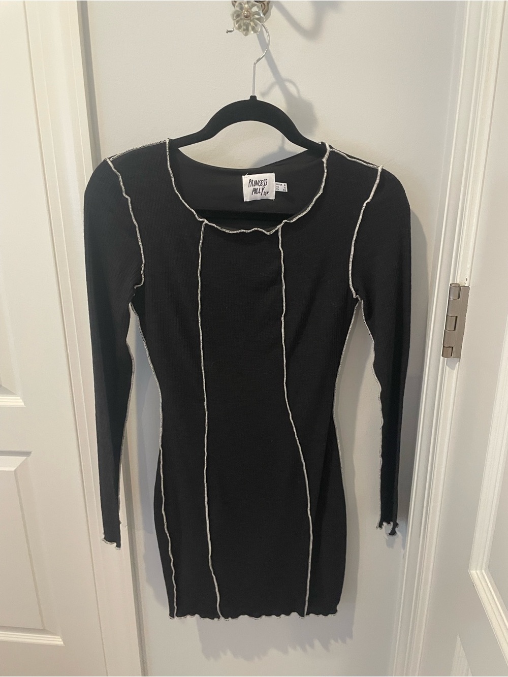 Princess Polly Black Long-Sleeve Ribbed Mini Dress size US 4